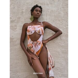 Andrea Iyamah Swimsuit Tiaca One-Piece Floral Cutout Eucalyptus Small NWT